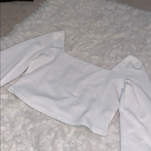 White Blouse Square Neckline Crop Top - Picture 3 of 3